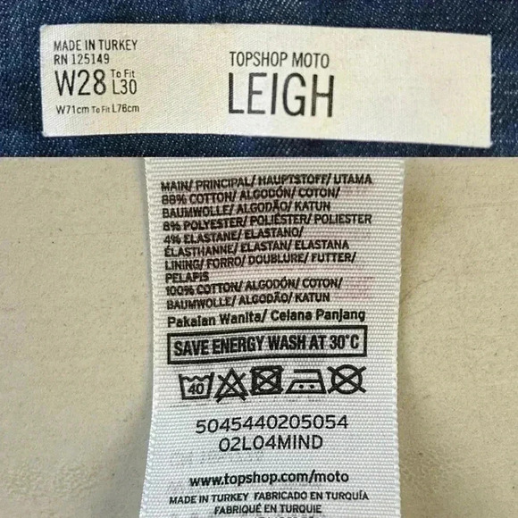 Topshop Moto Leigh Skinny Jeans Ankle Cropped Mid Rise Raw Hem Dark Wash Blue 26 - Picture 14 of 15